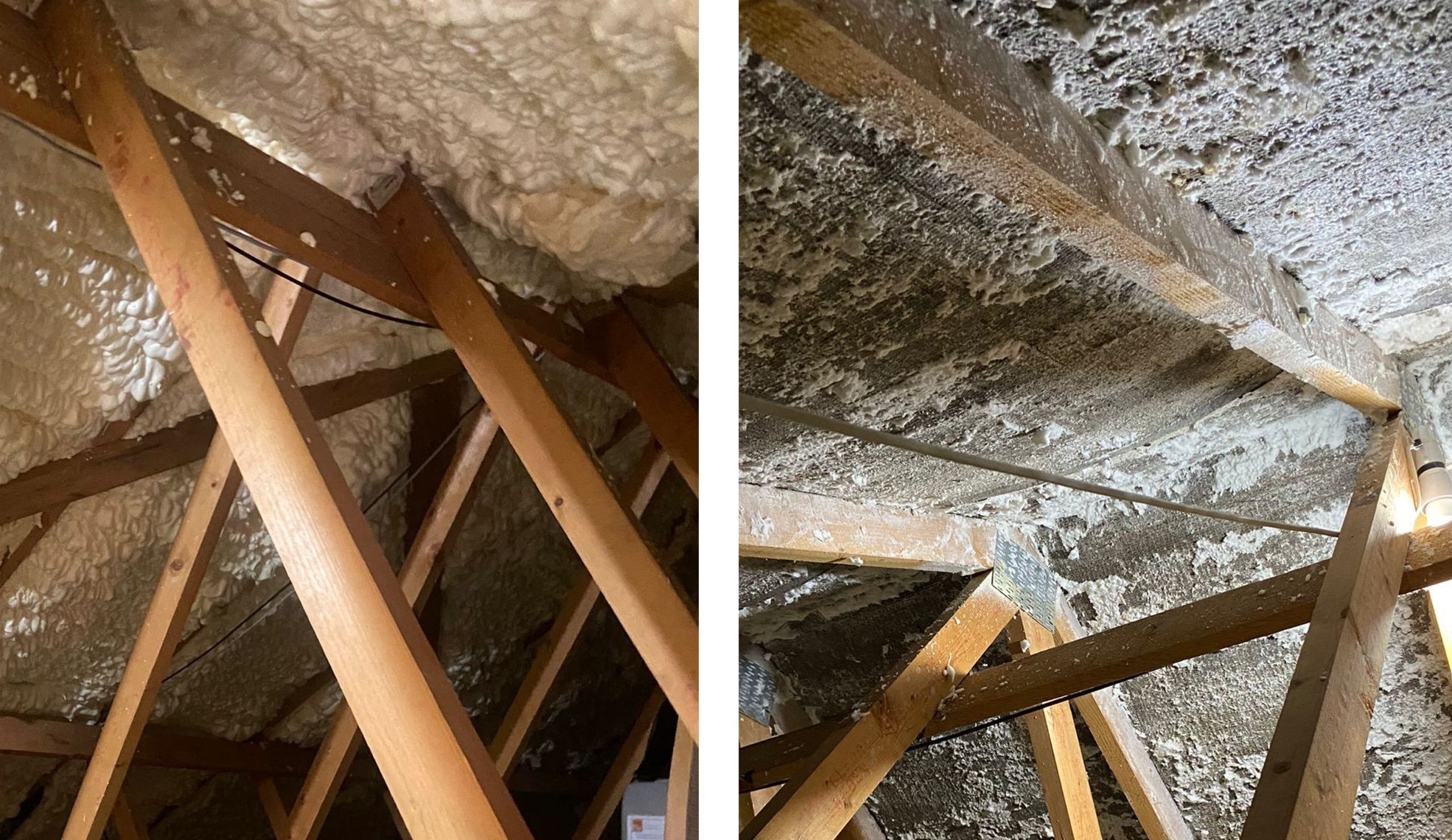 before and after spray foam insulation removal services in a loft