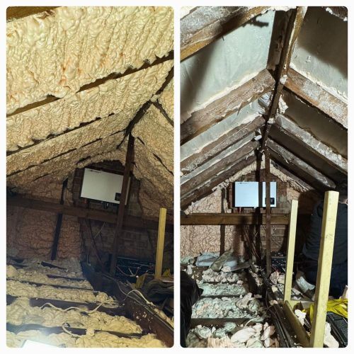 before and after Spray Foam insulation Removal